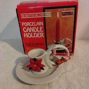 1983 Vintage Giftco Porcelain Candle Holder with Poinsettia Design